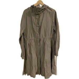 EILEEN FISHER Crinkle‎ Anorak Jacket Gray Medium Snap On Hood Cinched Waist